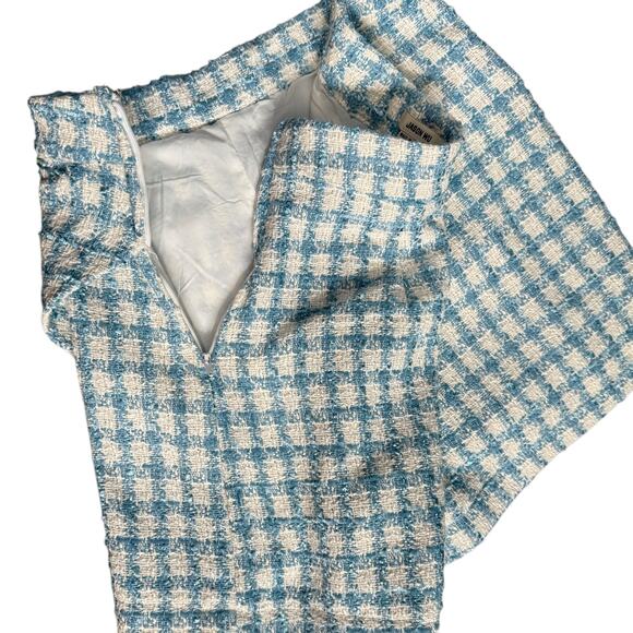Jason Wu Size 10 Boucle Tweed Skort Blue White Windowpane Plaid Coastal Preppy - Picture 6 of 8